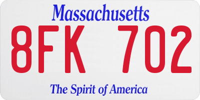 MA license plate 8FK702