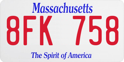 MA license plate 8FK758