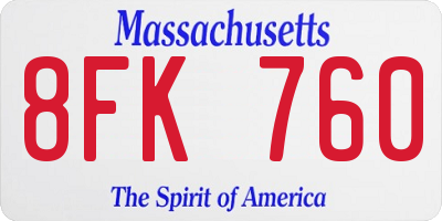 MA license plate 8FK760