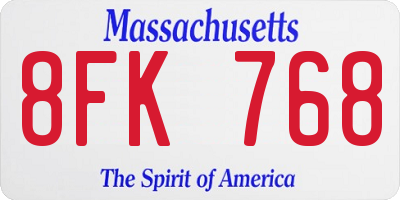 MA license plate 8FK768