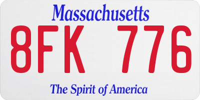 MA license plate 8FK776