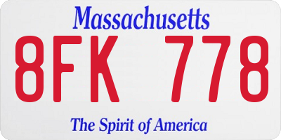 MA license plate 8FK778