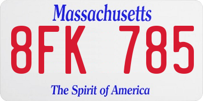 MA license plate 8FK785