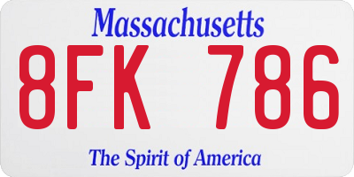 MA license plate 8FK786