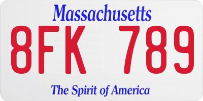 MA license plate 8FK789