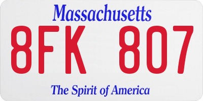 MA license plate 8FK807
