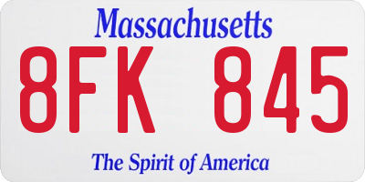 MA license plate 8FK845
