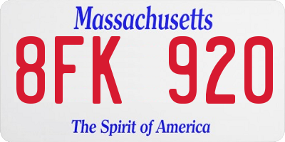 MA license plate 8FK920