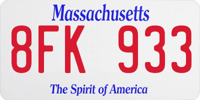 MA license plate 8FK933