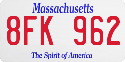 MA license plate 8FK962