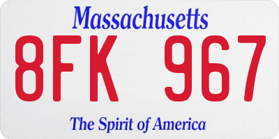 MA license plate 8FK967