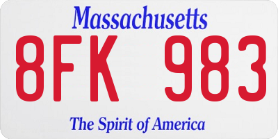 MA license plate 8FK983
