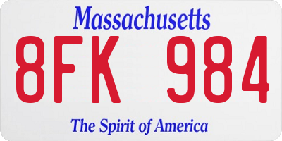 MA license plate 8FK984