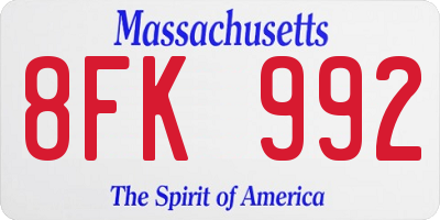 MA license plate 8FK992