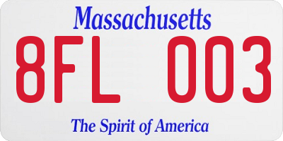 MA license plate 8FL003