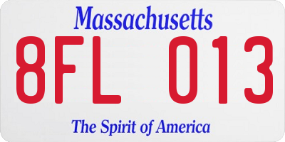 MA license plate 8FL013
