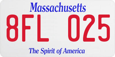 MA license plate 8FL025
