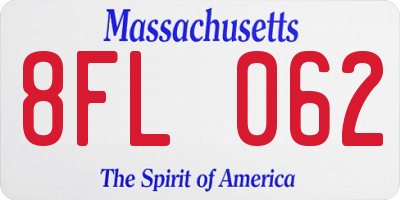 MA license plate 8FL062