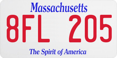 MA license plate 8FL205