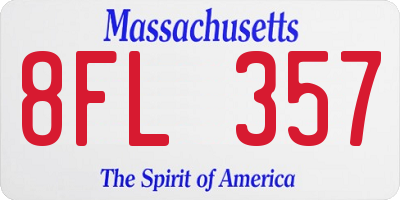 MA license plate 8FL357