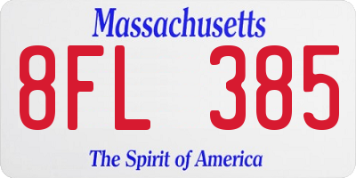 MA license plate 8FL385