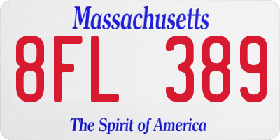 MA license plate 8FL389