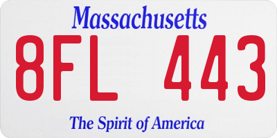 MA license plate 8FL443