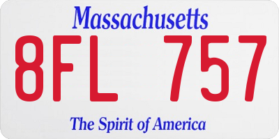 MA license plate 8FL757