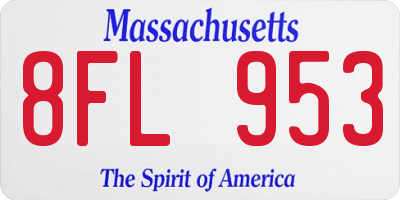 MA license plate 8FL953