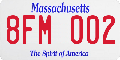 MA license plate 8FM002