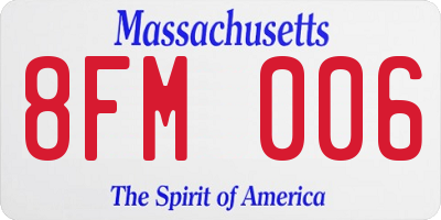 MA license plate 8FM006