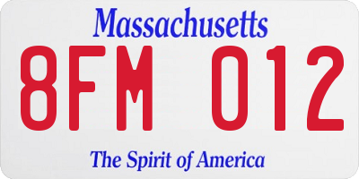 MA license plate 8FM012