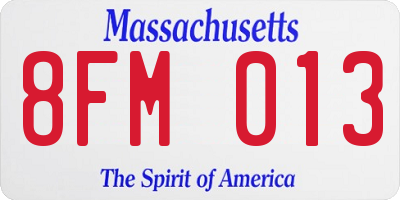 MA license plate 8FM013