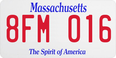 MA license plate 8FM016