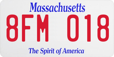 MA license plate 8FM018