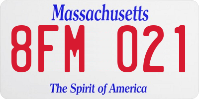 MA license plate 8FM021