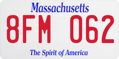 MA license plate 8FM062