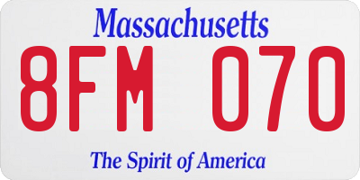 MA license plate 8FM070