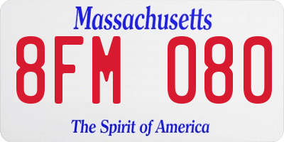 MA license plate 8FM080