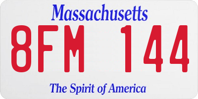 MA license plate 8FM144