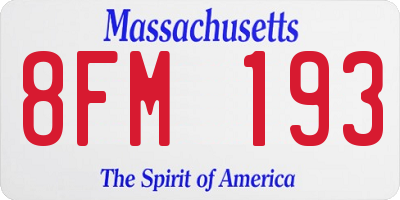 MA license plate 8FM193
