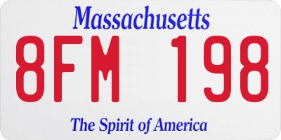 MA license plate 8FM198