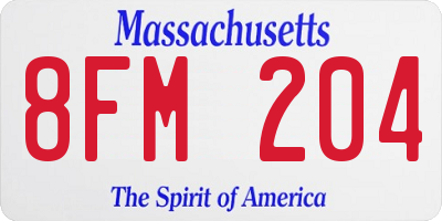 MA license plate 8FM204