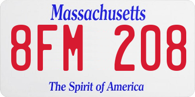 MA license plate 8FM208