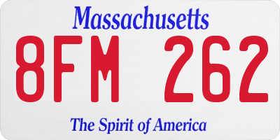 MA license plate 8FM262