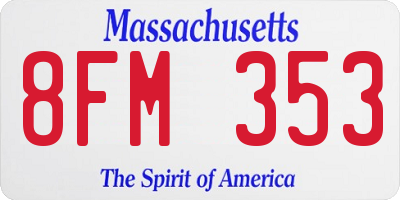 MA license plate 8FM353