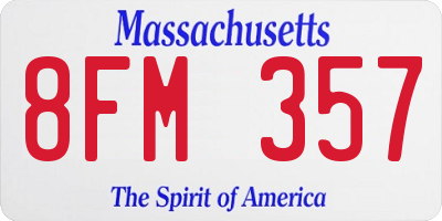 MA license plate 8FM357