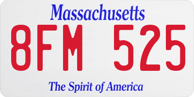 MA license plate 8FM525