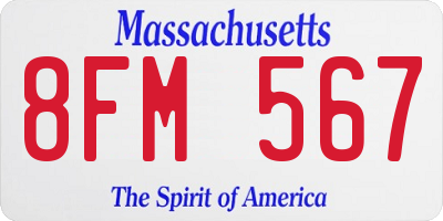 MA license plate 8FM567