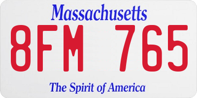 MA license plate 8FM765